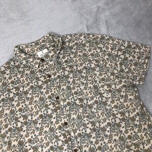 Mutual Weave Shirt Mens X-Large XL Tan Floral Short Sleeve Button Up Linen Blend